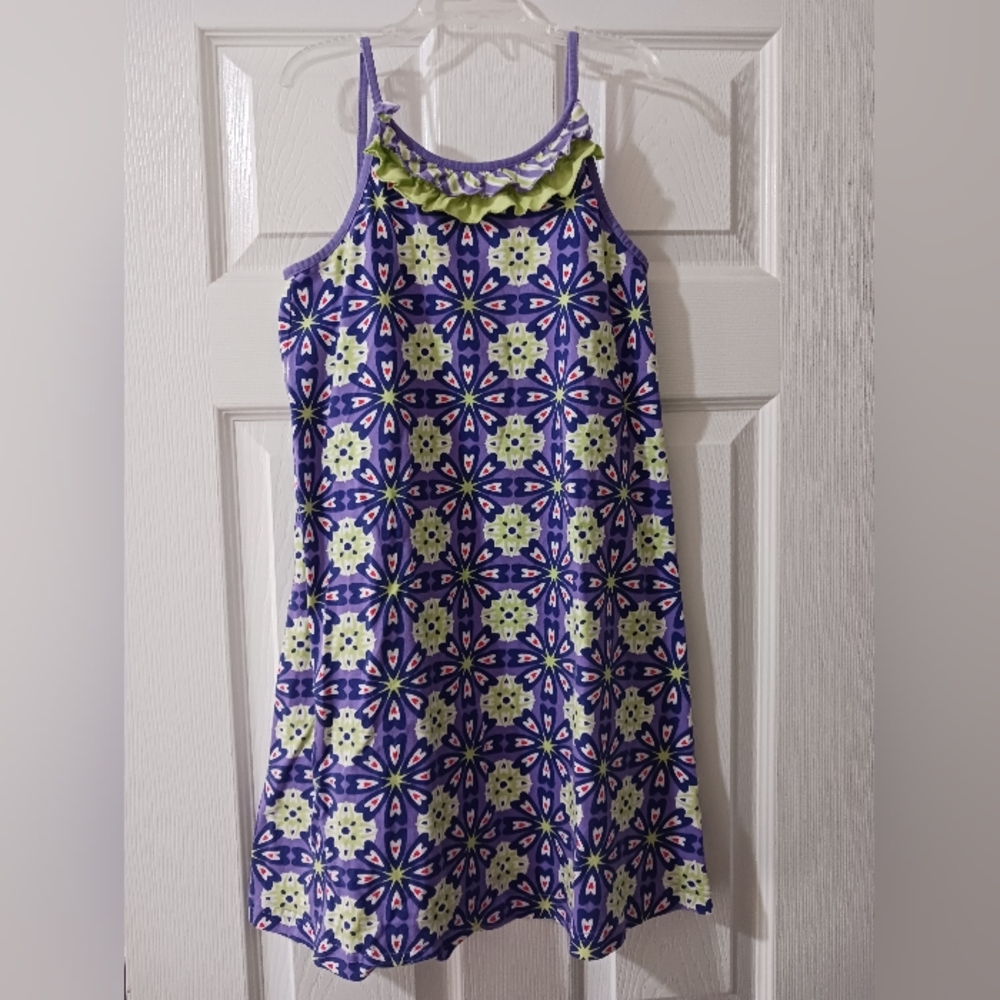 Hanna Andersson Girls 10 Sleeveless Tank Geometic Print Cotton Sun Dress EUC